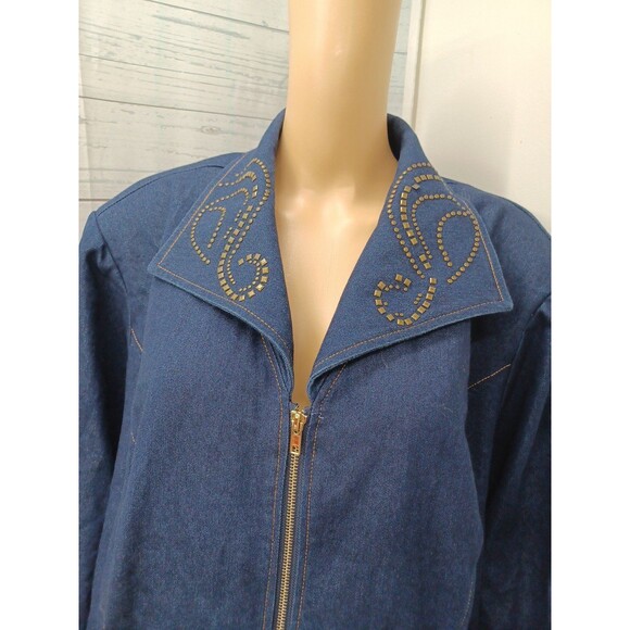REGALIA Womens Sz 26W Blue Denim Studded Zip Front Jacket Stretch - Picture 2 of 11